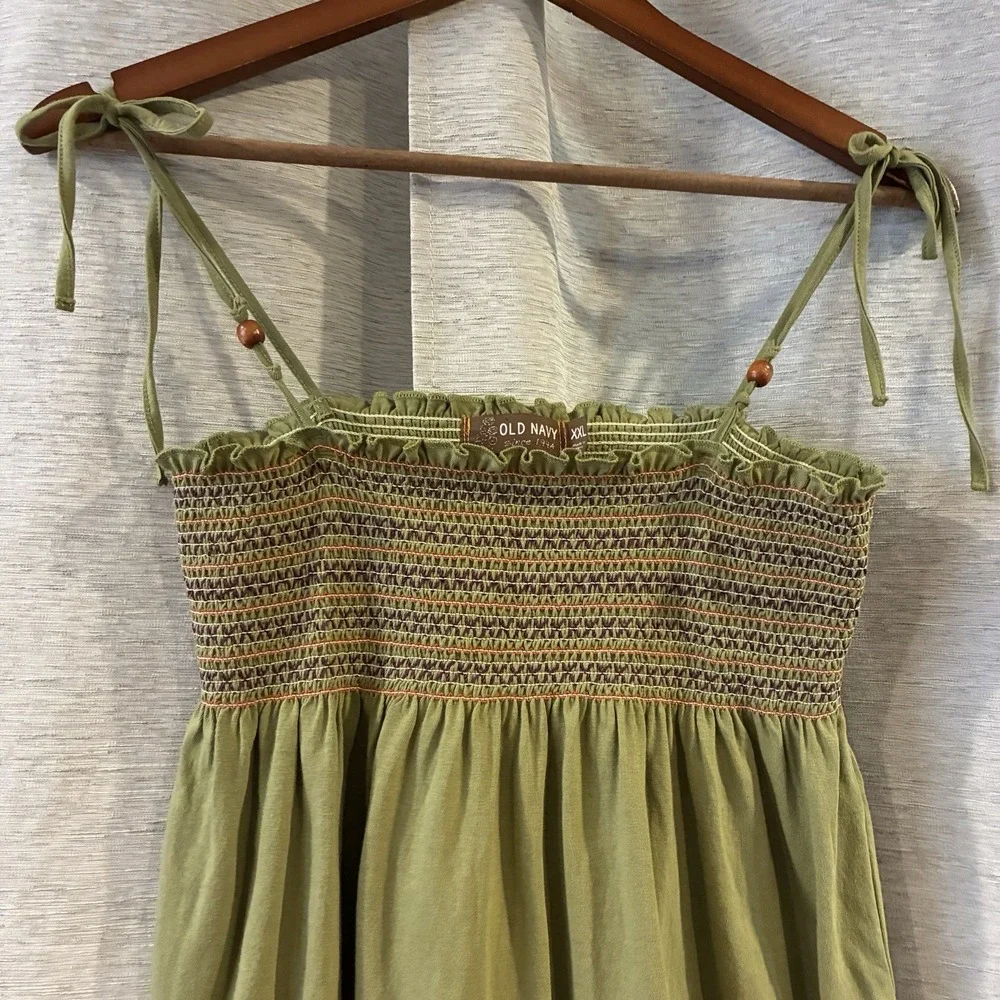 Old Navy Olive Green Smocked Sleeveless Tank Top Y2K Festival Kids XXL
